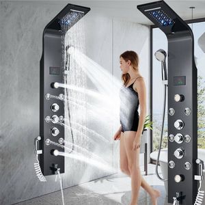 LED Edelstahl Duschpaneel Wasserfall Duschset Regendusche Massage Duscharmatur