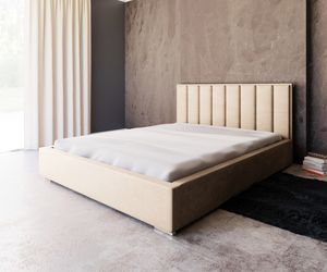 GRAINGOLD Doppelbett 180x200, Polsterbett mit Bettkasten, Rückenlehne und Lattenrost Ark - Beige