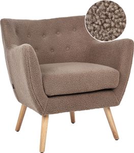 BELIANI Sessel Braun Bouclé-Stoffbezug mit Hellen Holzbeinen Schmale Armlehnen Dickes Polster Knöpfe Knopfheftung Chesterfield Stil Skandi Retro Design