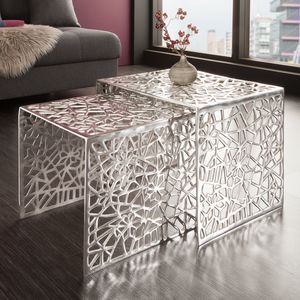 Stylischer Couchtisch ABSTRACT 2er Set silber im Gap Design Wohnzimmertisch Modern Satztische Tische