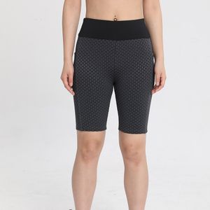 Frauen Strukturierte Waffel-Waben-Shorts Mit Tasche Yoga Anti-Cellulite-Kniehose,Farbe: Schwarz,Größe:XL