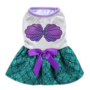 Meerjungfrau-Kostüm für Hunde, lila Muschel, grüne Meerjungfrau, Tutu, Welpen-Hundekleid, Hundekostüm, Halloween-Kostüme S