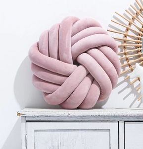 Knotenkissen, Geknotetes Kissen für Sofa, Bett, Dekorat, Zierkissen Knoten, Knoten-Ball-Kissen 35x35CM, Baby Bett Zimmer Dekor Spielzeug handgemachtes, Kreativität Mode Geschenk (Leder Rosa)