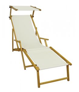 Gartenliege Sonnenliege weiß Liegestuhl Fußteil Sonnendach Deckchair Holz Gartenmöbel 10-303NFS