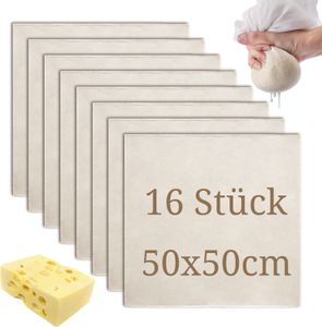 16Stk Passiertuch Wiederverwendbar Käsetuch,50x50cm Seihtuch Ungebleichte Filtertuch zum Abseihen von Flüssigkeiten Backen Käse Machen