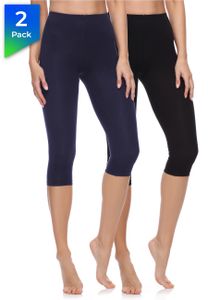 Merry Style Damen 3/4 Leggings Fitnesshose aus Baumwolle 2 Pack MS10-199 (Schwarz/Marine, L)