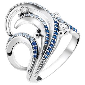 Thomas Sabo TR2378-644-1 Damen-Ring Welle mit Blauen Steinen, 58/18,5