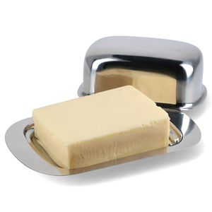 Butterdose aus Edelstahl glänzend Stück Butter 250g Butterglocke mit Deckel silber