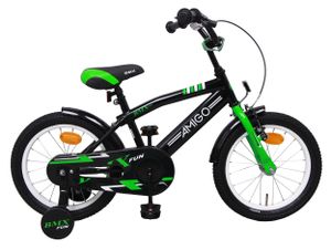 Amigo BMX Fun - Kinderfahrrad für Jungen - Jungenfahrrad 16 zoll - Kinderfahrader ab 4-6 Jahre - Schwarz/Grün