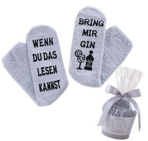 Lucadeau Geschenke für Frauen - WENN DU DAS LESEN KANNST, BRING MIR GIN Socken, Geburtstagsgeschenke für Frauen, Kuschelsocken,  Grau Socken
