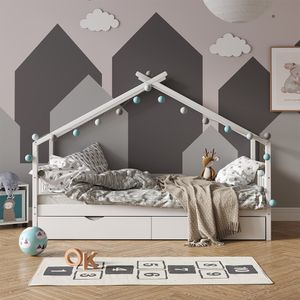 Vitalispa Domečková postel Design, 90x200 cm s lůžkem pro hosty, Bílá