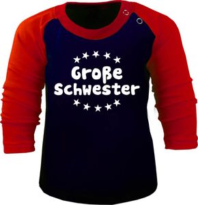 Baby / Kinder Baseball Langarm T-Shirt (Farbe: navy-rot ) (Gr. 134/146 ) Große Schwester