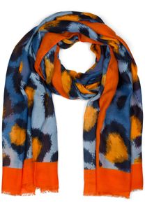 styleBREAKER Damen Schal mit Abstraktem Oversize Leo Print und kurzen Fransen, leichtes Tuch, Stola 01016207, Farbe:Orange-Blau