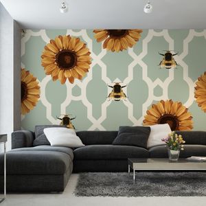 Muralo XXL Selbstklebende FOTOTAPETE Geometrisches SONNENBLUMEN (B) 360 cm x (H) 240 cm Tapete Wandtapete WOHNZIMMER SCHLAFZIMMER 5165