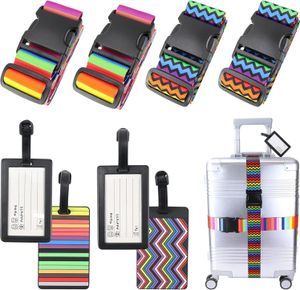 4 Stück Koffergurt mit 4 Gepäckanhänger Kofferband Gurt Bunt Gepäckgurt Travel Accessories,Suitcase Strap Adjustable Multifunktional Luggage Strap für Koffer Gurtband Koffergurte,Regenbogen+Welle