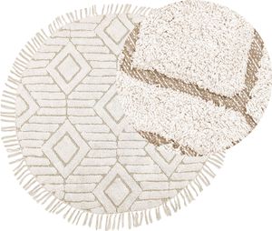 BELIANI Teppich Hellbeige Baumwolle Rund ⌀ 140 cm mit Fransen Getuftet Modern Boho Kurzhaar Kurzflor Bettvorleger Läufer für Fußbodenheizung