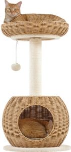 Yaheetech Kratzbaum 75 cm Katzenkratzbaum mit Katzenhöhle Plüschball Katzenkorb Ratten Kletterbaum für große Katze Stabiler Sisal Katzenmöbel Beige