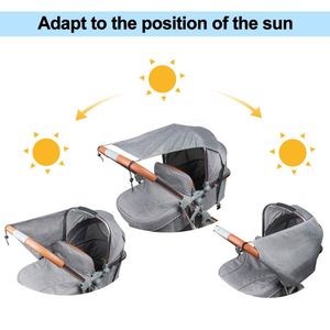 Universal Sonnensegel für Kinderwagen Babywanne - reißfester Sonnenschutz mit UV Schutz Beschichtung  Grau