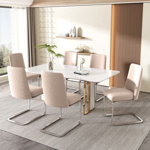 Flieks konzolové židle sada 6 kusů, jídelní židle se stříbrnými kovovými nohami, čalouněné židle se sametovým potahem, kuchyňské židle, židle do obývacího pokoje, béžová barva