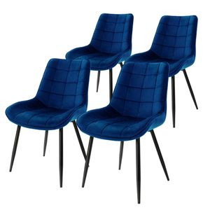 ML-Design 4er Set Esszimmerstuhl mit Rückenlehne, Dunkelblau, aus Samt