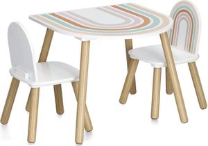 Kinderzimmermöbel RAINBOW aus MDF und Kiefer, Tisch + 2 Stühle
