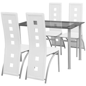 Fünfteilige Essgruppe Tischgruppe Esszimmer | Esstisch mit 4 Stühlen | Sitzgruppe Esszimmergarnitur Weiß | 5477