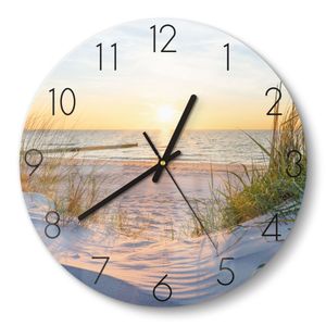 DEQORI Glasuhr Ø30 cm Zahlen 'Abendsonne an der Ostsee' Wanduhr Glas Uhr Design leise