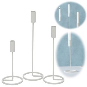 LS-LebenStil Vintage Kerzenständer Weiß 3´er Set Metall Stabkerzenhalter Kerzenleuchter