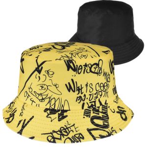 Versoli Bucket Hat - BH31 - Oboustranný letní klobouk Rybářská čepice Ochrana před sluncem Uni - Yellow Graffiti
