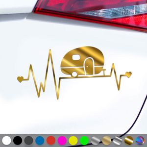 PantherPixel Wohnwagen Herzschlag Aufkleber Camping Wohnmobil Sticker Auto Geschenkidee Farbe Chrom-Gold