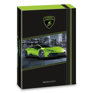 ARS UNA Heftbox A5, Sammel- Heftmappe für Schulranzen, mit Gummiband und Innenklappen, Lamborghini, schwarz-grün, für Jungen