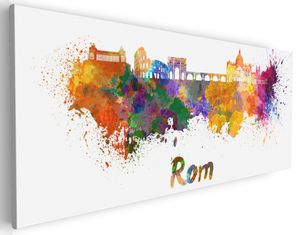Wallario Premium Leinwandbild Städte als Aquarell - Skyline von Rom in Größe 50 x 125 cm