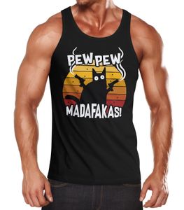 Herren Tanktop Pew Pew Madafakas Katze Western Cat Meme Fun-Shirt Spruch Achselshirt Moonworks® schwarz M