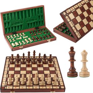 Jupiter 42cm Unikátní dřevěná šachová sada Vážené figurky a velká šachovnice pro děti pro dospělé