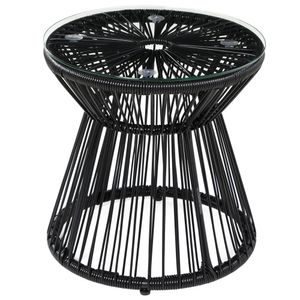 Outsunny Rat stolík, okrúhly konferenčný stolík, bistro stolík so sklenenou doskou, záhradný stolík s dutým bubnom, na terasu, balkón, čierny