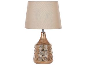 BELIANI Tischlampe Goldbraun Keramik 47 cm Stoffschirm Kegelform Jute u. Baumwolle langes Kabel mit Schalter handgefertigt Retro Schlaf- u. Wohnzimmer