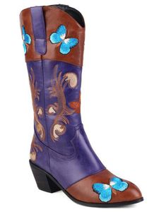 ABTEL Stiefel Ladies Vintage Western Stiefel Arbeit Klobiges Ferse Cowgirl Boot Nicht Rutschfestig Gestickt,Farbe:Blau,Größe:35