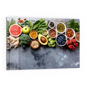 DEQORI Küchenrückwand Glas 60x40 cm 'Auswahl an Superfood' Spritzschutz Bad Rückwand