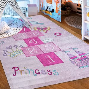 Mazovia Kinderzimmerteppich Antirutsch - Waschbar bis 30 Grad - Spielteppich Hüpfspiel - Kurzflor Kinderteppich für Kinderzimmer -  - Teppiche Junge Mädchen Rosa Pink 140 x 200 cm