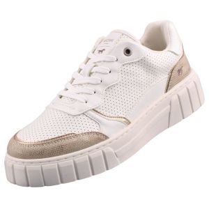 Mustang Damen Sneaker Court Metallic Optik Lochmuster Plateau 1446-301, Größe:37 EU, Farbe:Gold