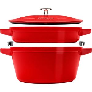 Staub La Cocotte Kochtopfset, 2-tlg rund Gusseisen Kirsch-Rot Kochtopf Topf