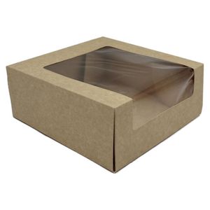 35 Stück Tortenkarton, braun mit Sichtfenster 20x20x8cm | Kuchenbox, Kuchenkarton