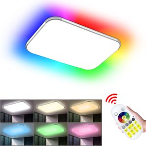 LZQ 48W LED Deckenleuchte mit Fernbedienung Ultraslim Panel Deckenlampe Wohnzimmer Schlafzimmer Wandleuchte, 65x43x10cm, RGB