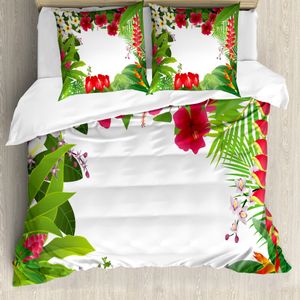 ABAKUHAUS Blatt Bettbezug, Plumeria Crepe Gingers, Milbensicher Allergiker geeignet mit Kissenbezügen, 200 cm x 200 cm - 80 x 80 cm, Pink Weiß