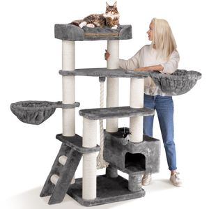 HAPPYPET Kratzbaum Grosse Katzen stabil 'Jacob' - 156 cm hoch, Kletterbaum XXL, 47 kg , 12 cm Dicke Stämme, schwere Katzen Maine Coon