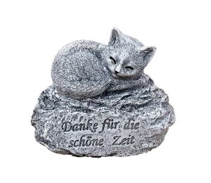 stoneandstyle Grabstein Katze Danke für die schöne Zeit frostfest Steinguss Steinfigur