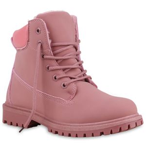 Mytrendshoe Warm Gefütterte Worker Boots Damen Outdoor Stiefeletten Robust 813391, Farbe: Rosa, Größe: 38