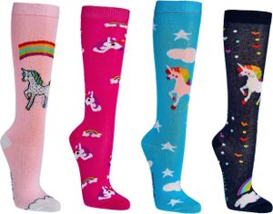 TippTexx 24 6 Paar Kinder Kniestrümpfe, handgekettelt, für Mädchen & Jungen, Einhorn, Größe 27-30
