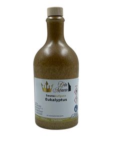 Sauna Aufguss Konzentrat Eukalyptus - 500ml in braun-christallener Steingutflasche mit Korkmündung