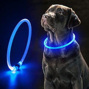 LED Hundehalsband Haustiere Halsbänder USB Wiederaufladbar LED Leuchthalsband Längenverstellbarer Haustier Sicherheit Kragen - 3 Modus für Hunde und Katzen -Blau
